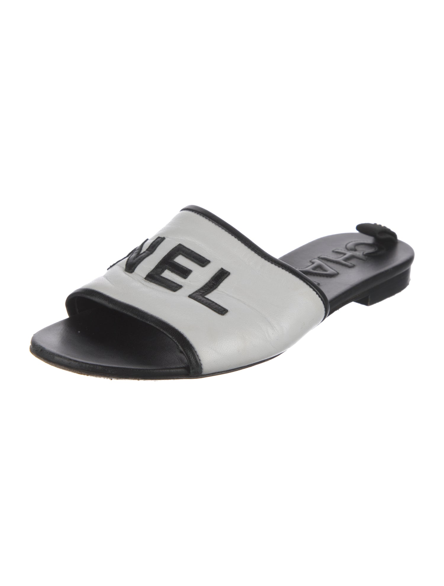 Chanel Interlocking CC Logo Leather Slides