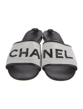 Chanel Interlocking CC Logo Leather Slides