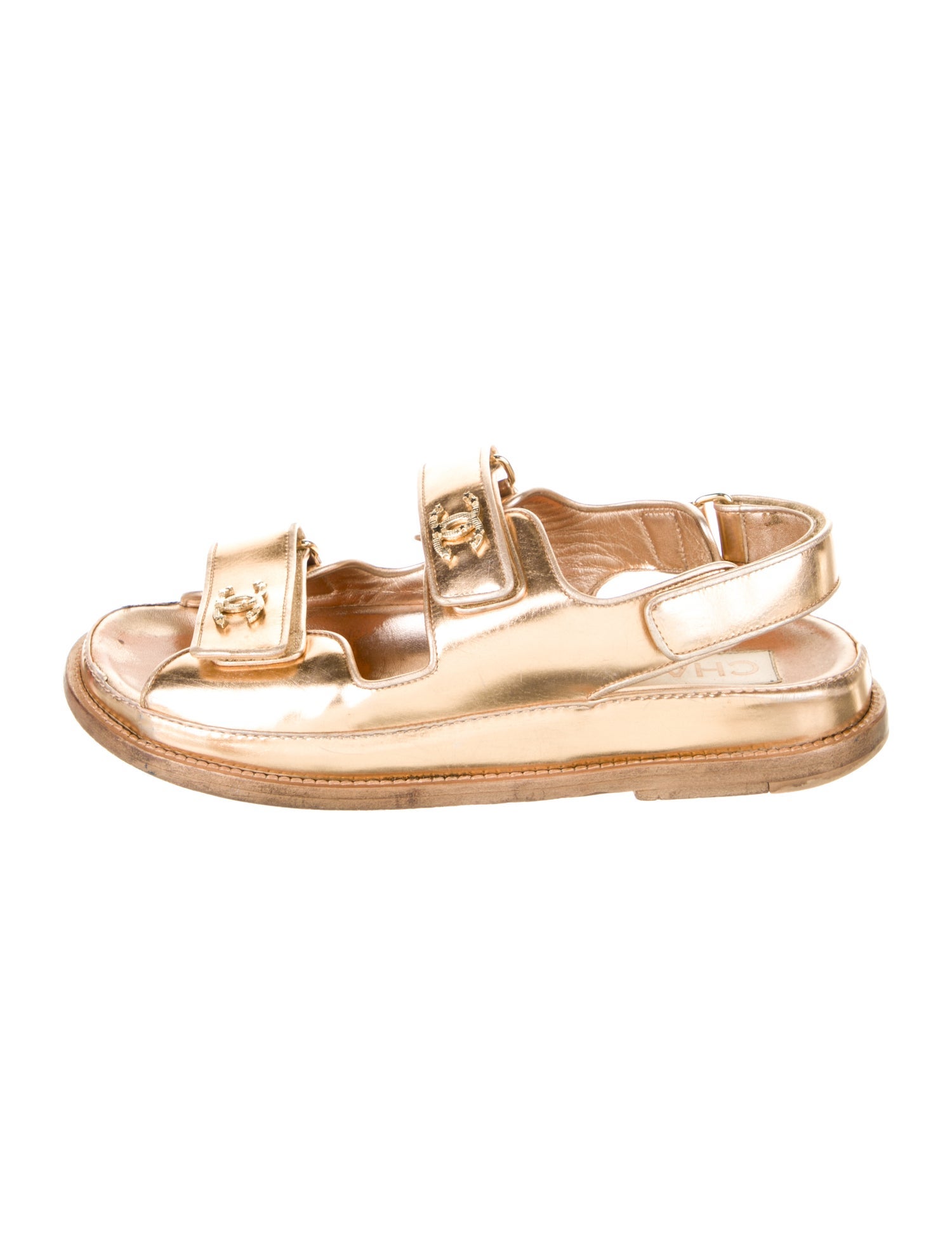Chanel Interlocking CC Logo Leather Slingback Sandals