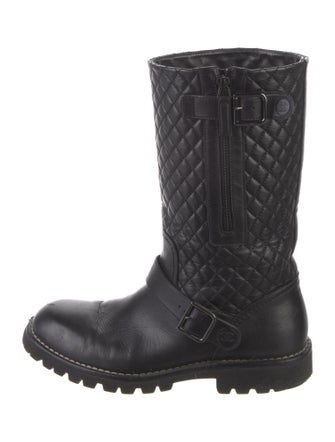 Chanel Interlocking CC Logo Leather Moto Boots