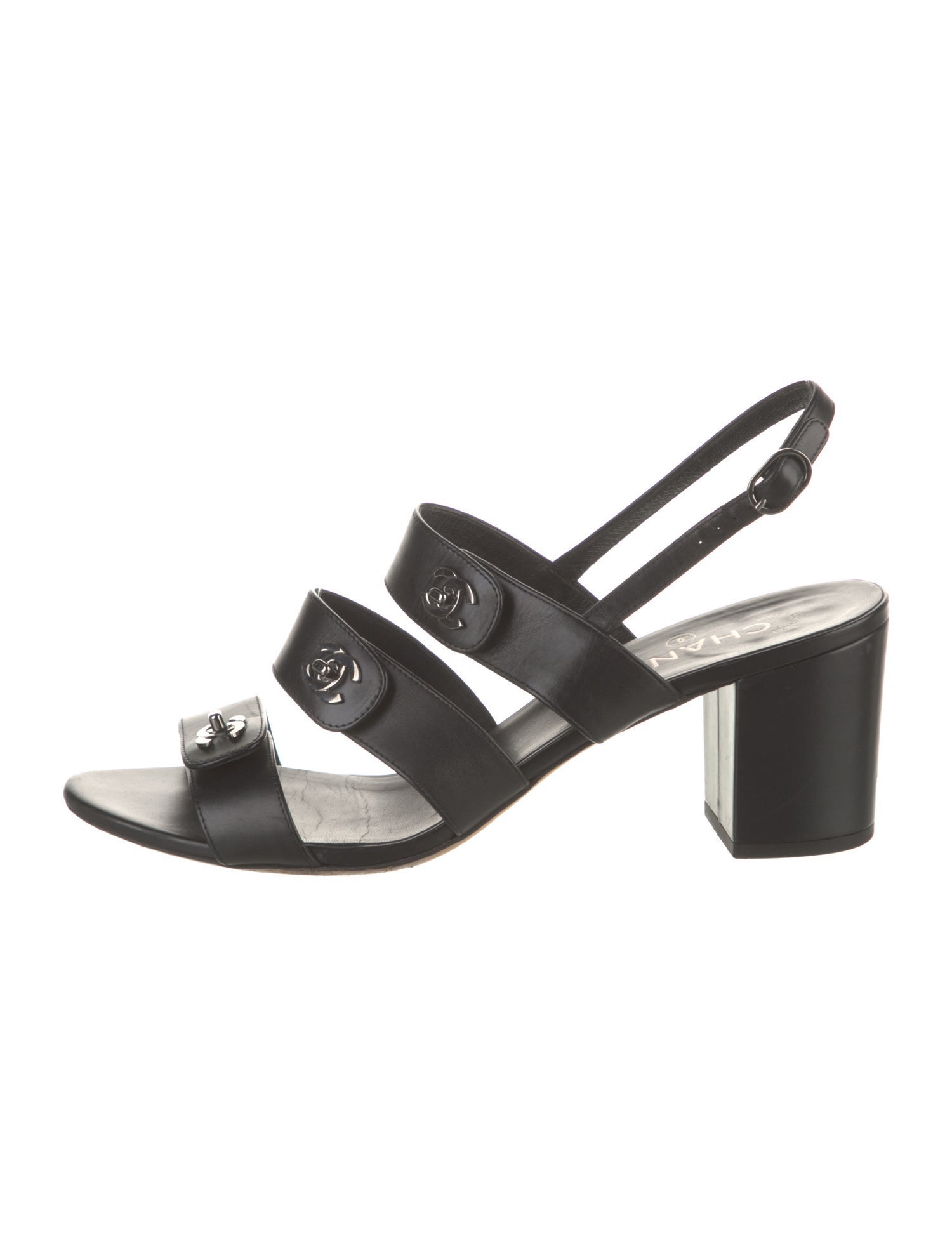 Chanel Interlocking CC Logo Leather Slingback Sandals