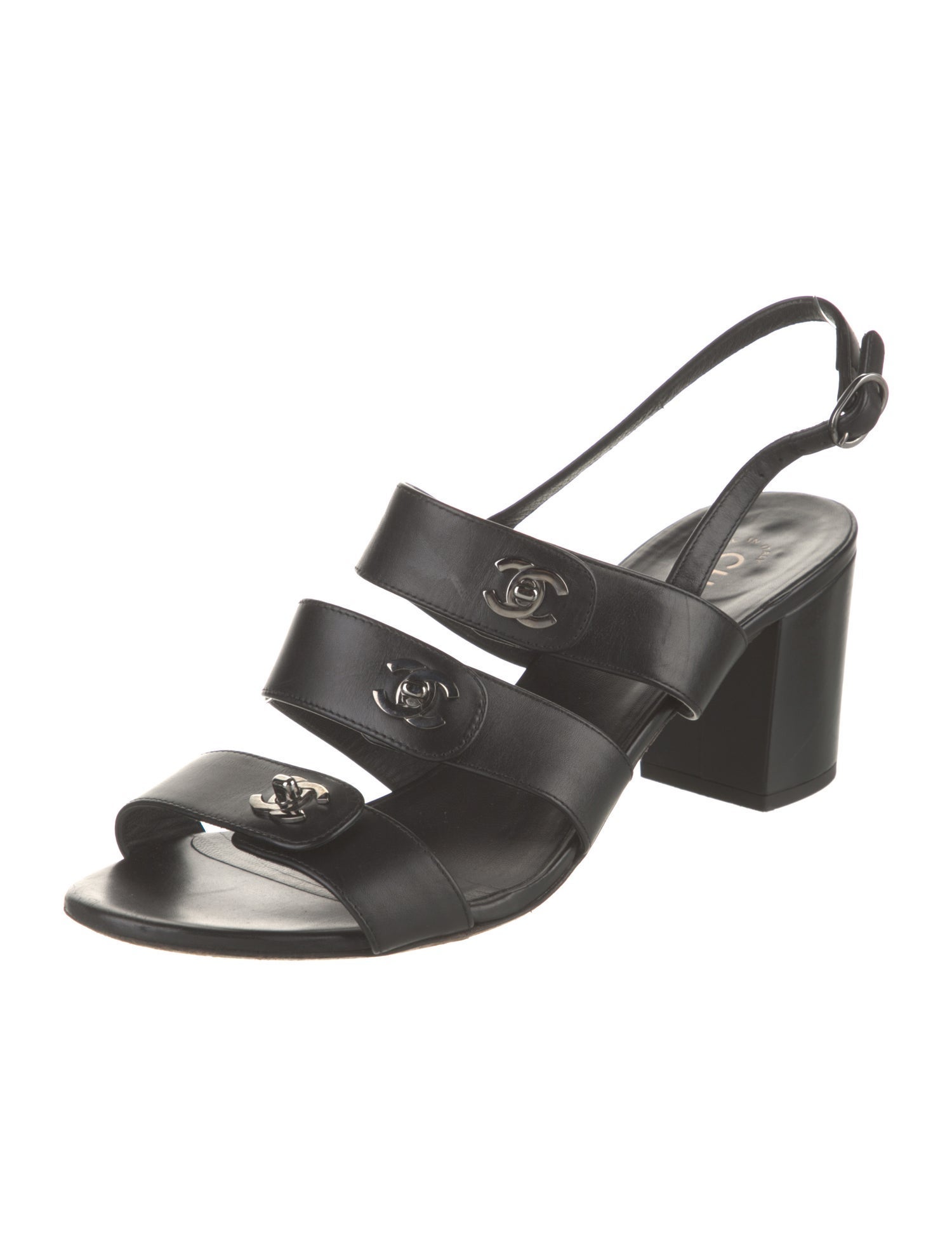 Chanel Interlocking CC Logo Leather Slingback Sandals