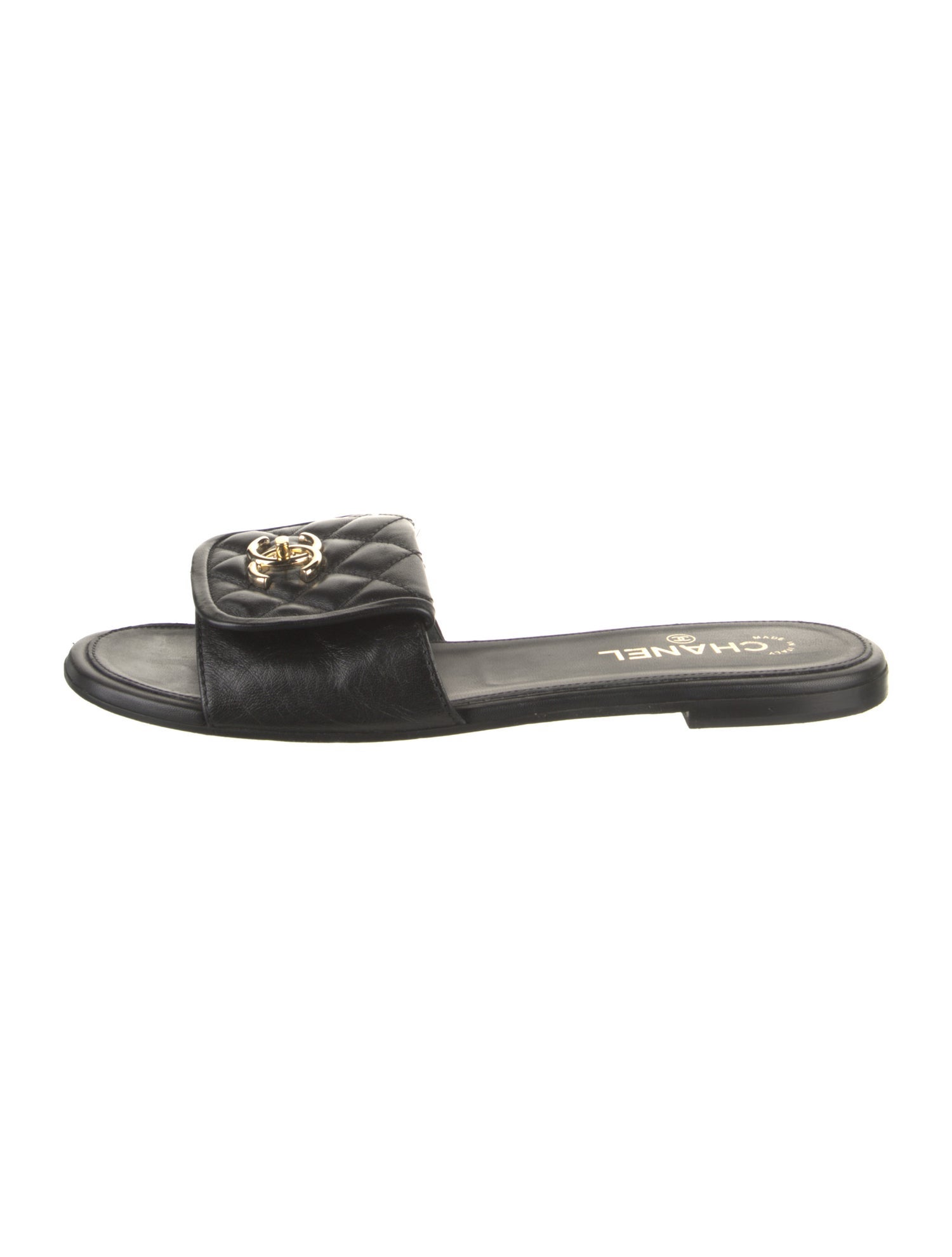 Chanel Interlocking CC Logo Leather Slides