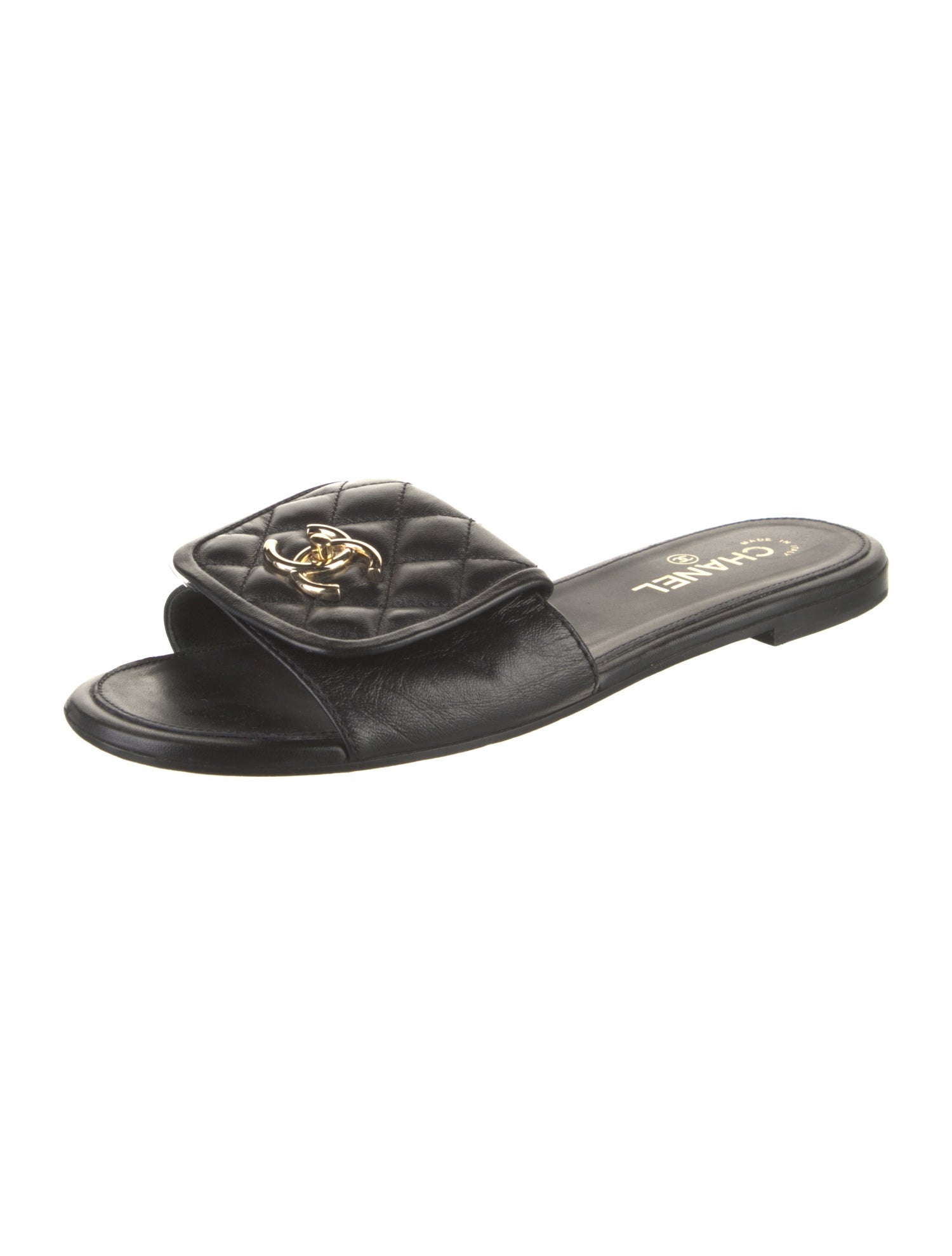 Chanel Interlocking CC Logo Leather Slides
