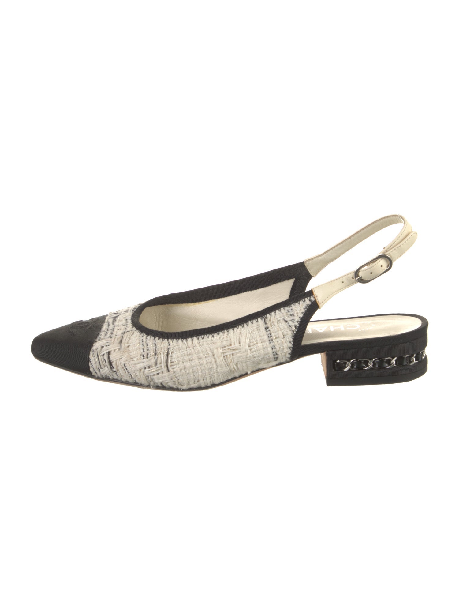 Chanel Interlocking CC Logo Tweed Slingback Flats