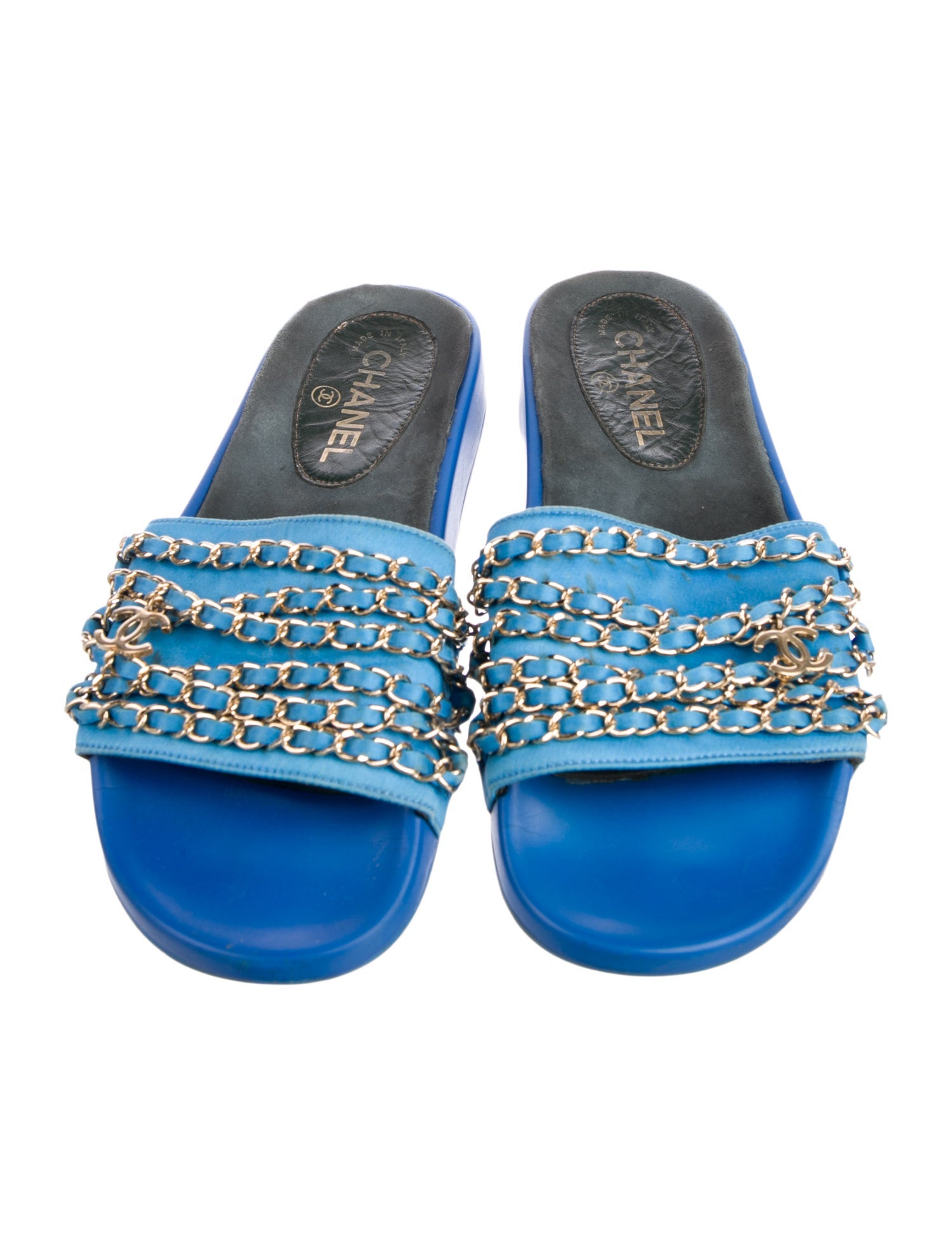 Chanel Interlocking CC Logo Leather Slides