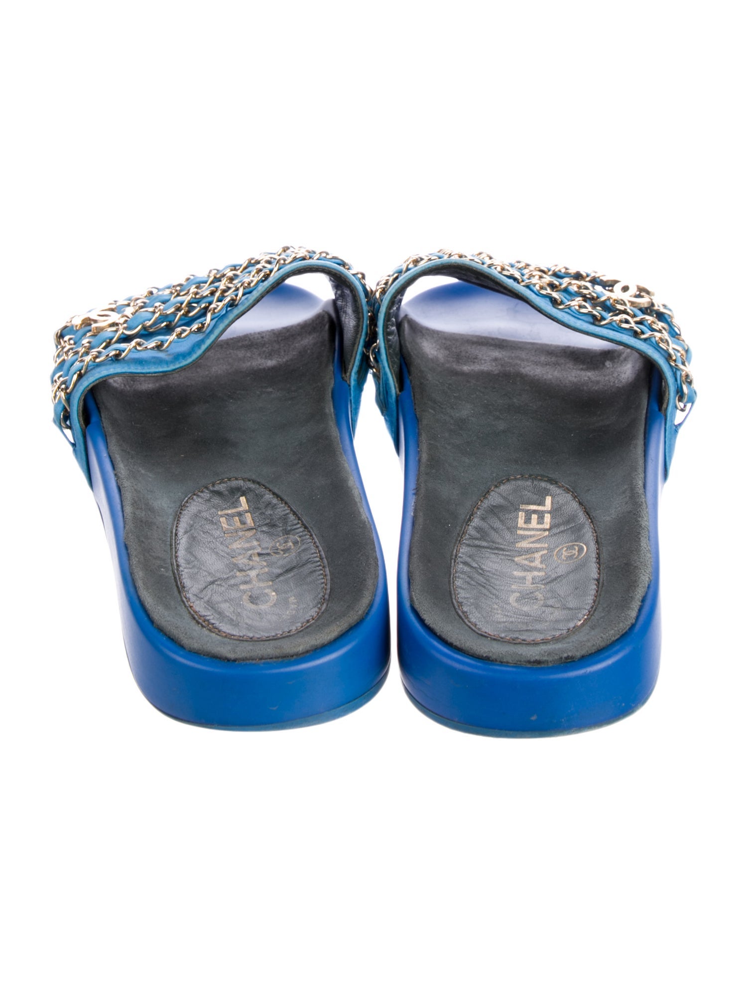 Chanel Interlocking CC Logo Leather Slides