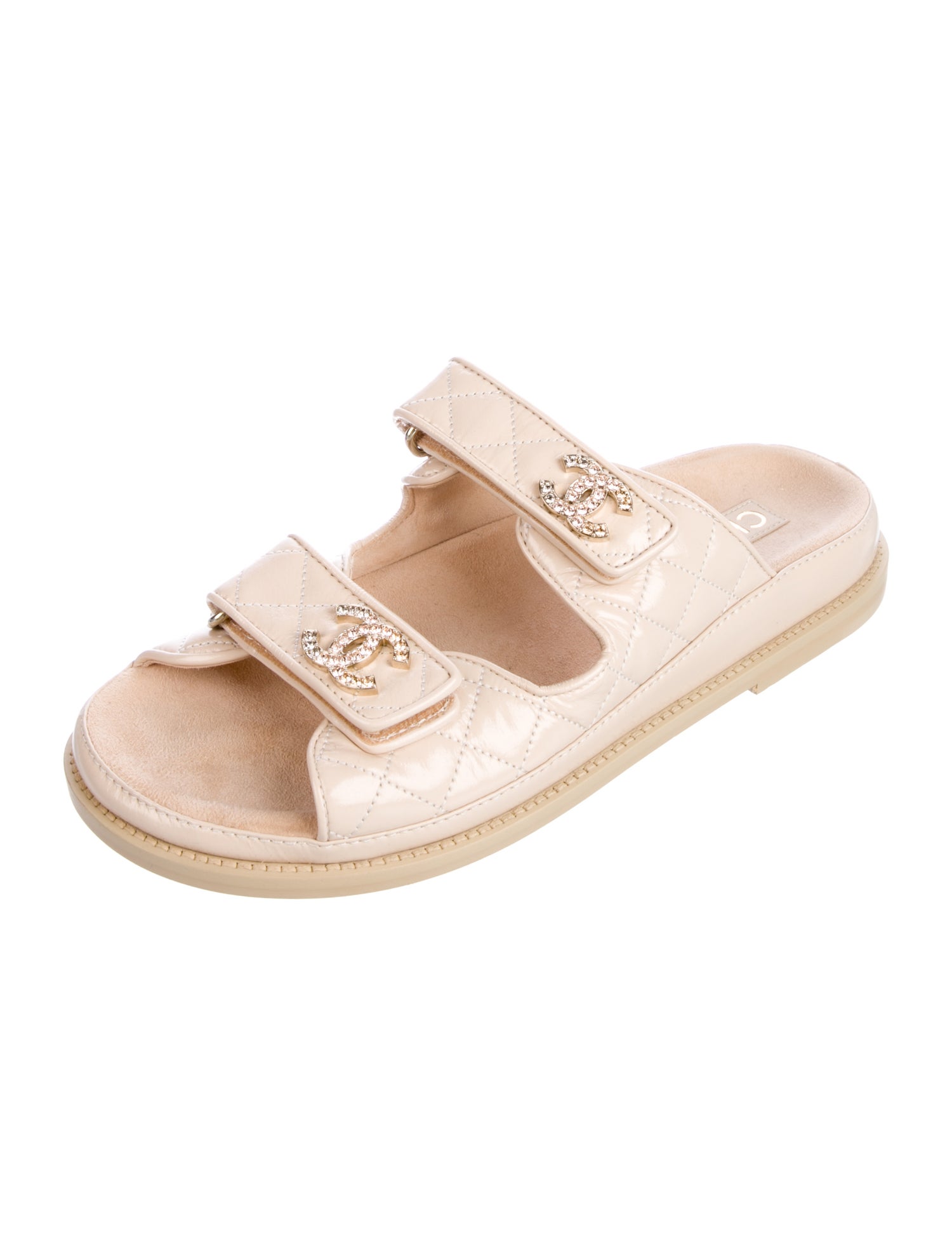 Chanel Interlocking CC Logo Patent Leather Slides