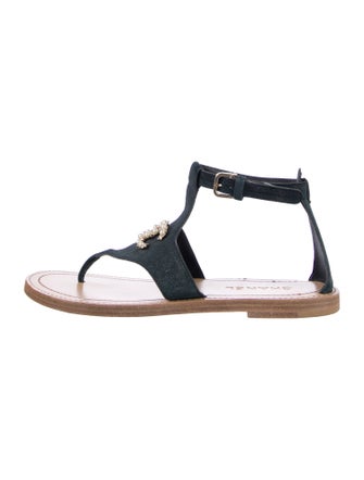 Chanel Interlocking CC Logo Suede T-Strap Sandals