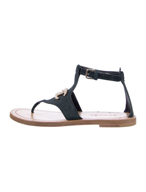 Chanel Interlocking CC Logo Suede T-Strap Sandals