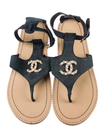 Chanel Interlocking CC Logo Suede T-Strap Sandals