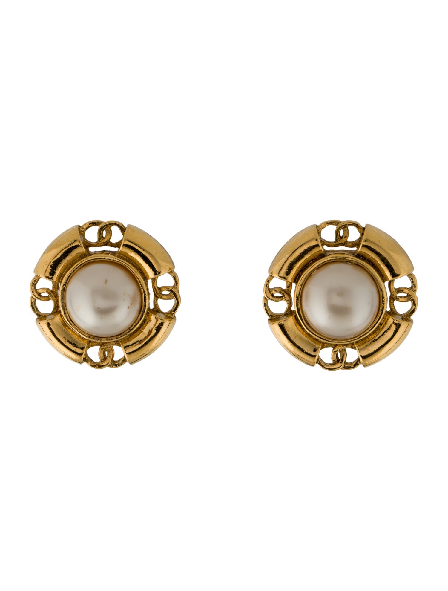 Chanel Vintage Faux Pearl CC Clip-On Earrings