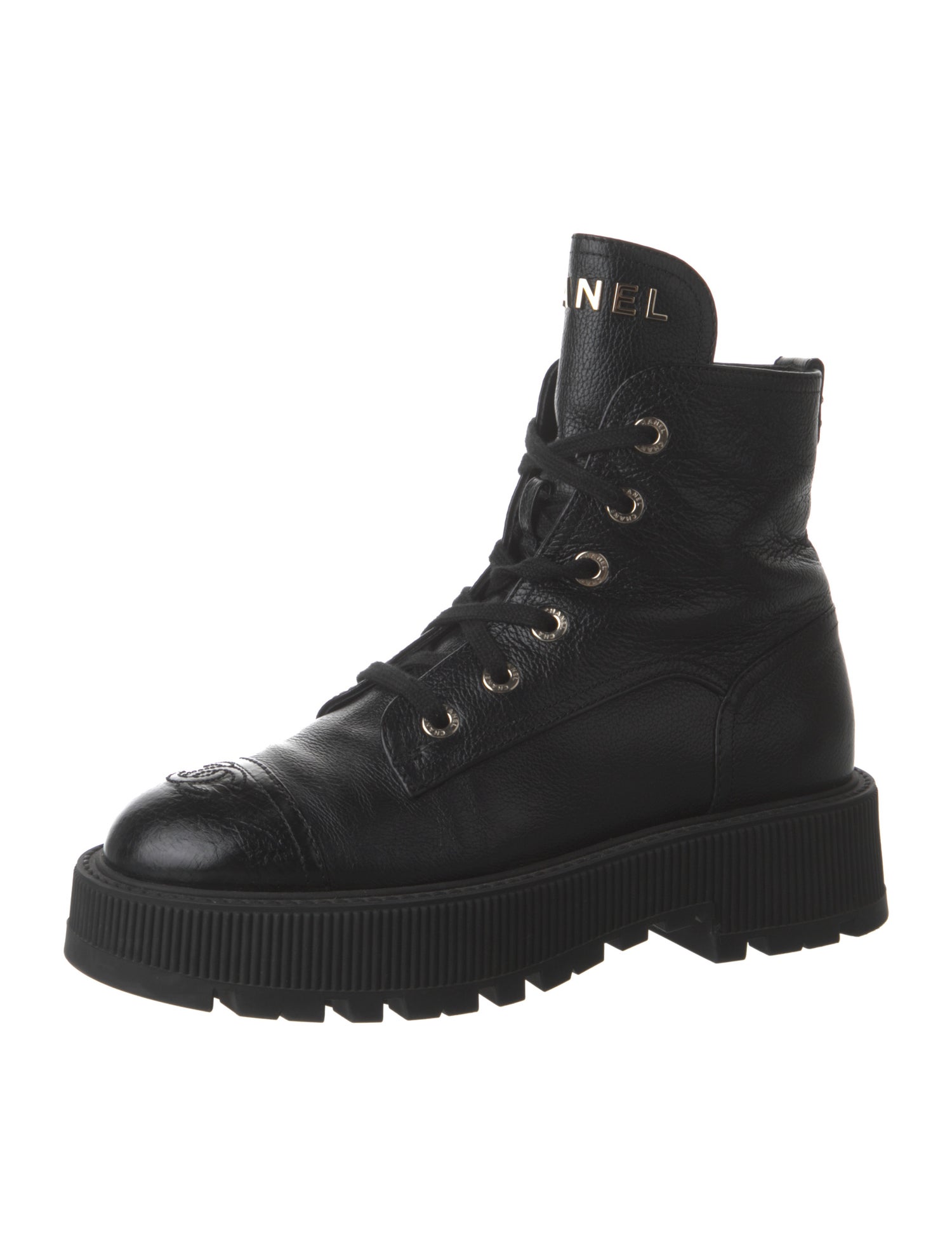 Chanel Interlocking CC Logo Leather Combat Boots