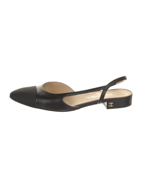 Chanel Interlocking CC Logo Leather Slingback Flats