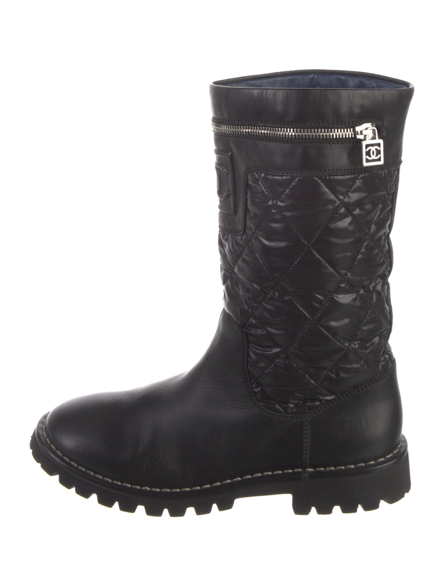 Chanel Interlocking CC Logo Leather Moto Boots