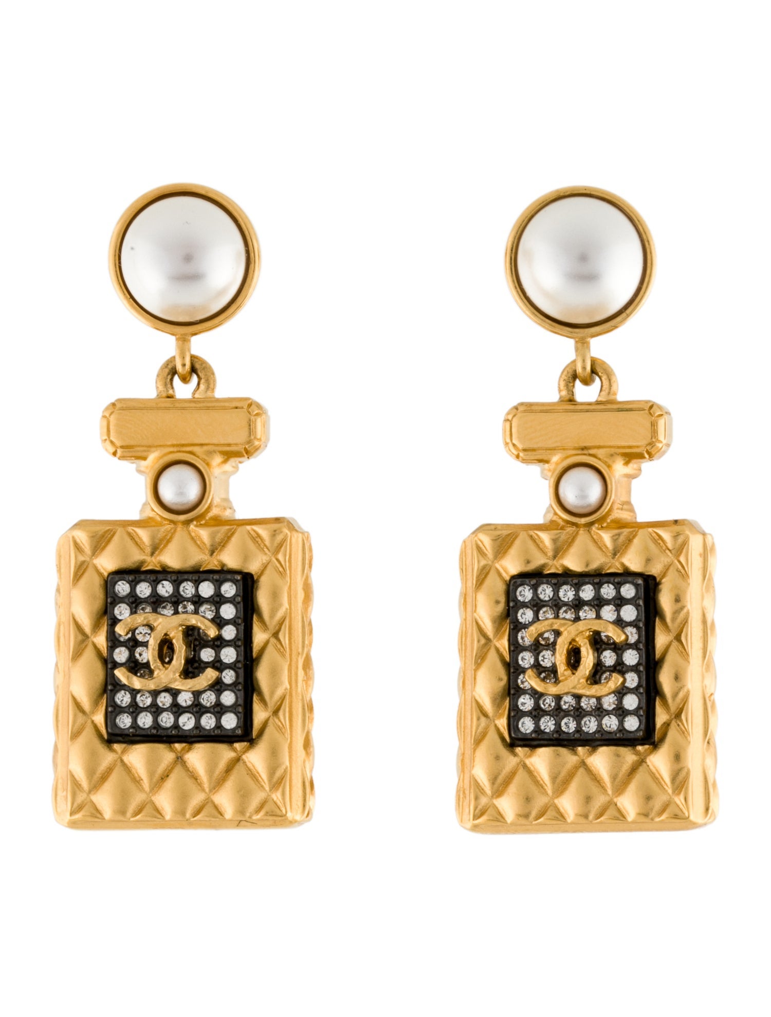 Chanel 2020 Faux Pearl & Strass Perfume Bottle Drop Earrings