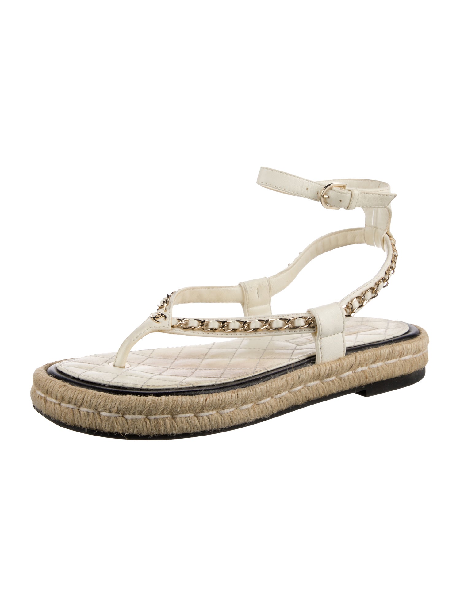 Chanel Interlocking CC Logo Leather Espadrilles