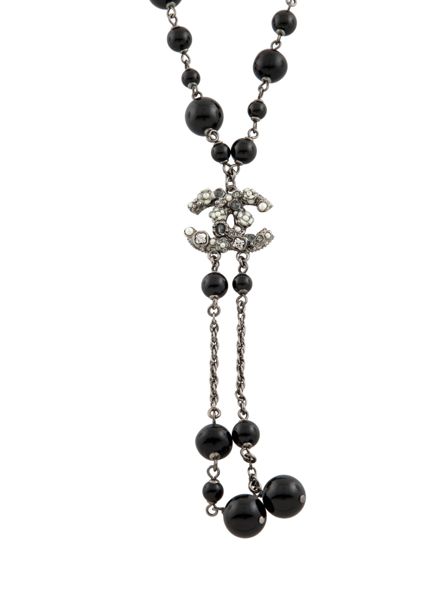 Chanel Faux Pearl, Strass & Enamel CC Lavalier Necklace