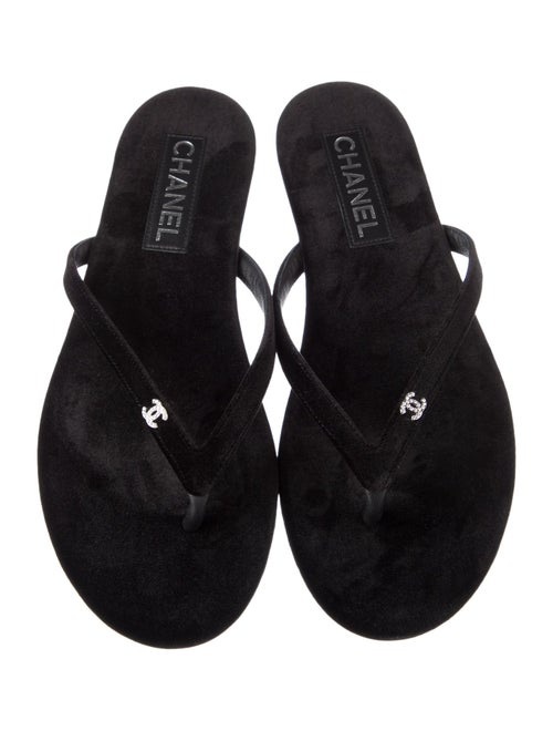 Chanel Interlocking CC Logo Velvet Flip Flops