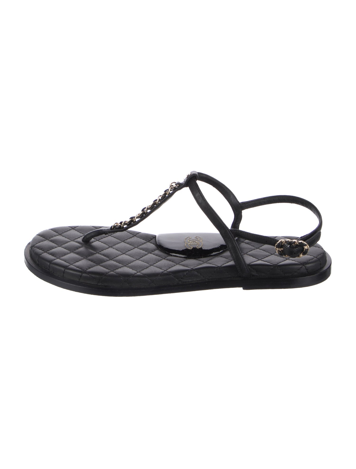 Chanel Interlocking CC Logo Leather T-Strap Sandals