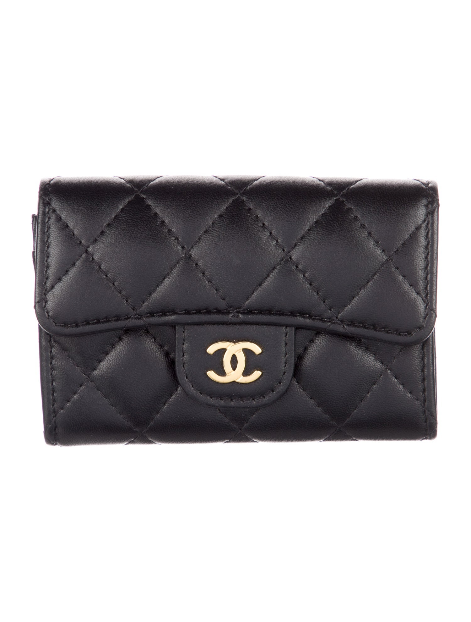 Chanel Classic Compact Flap Card Holder Interlocking CC Logo Trifold Wallet