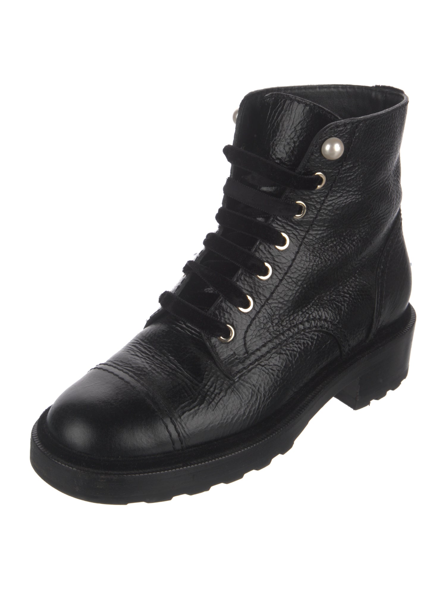 Chanel Interlocking CC Logo Calfskin Combat Boots