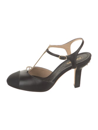 Chanel Interlocking CC Logo Leather T-Strap Pumps