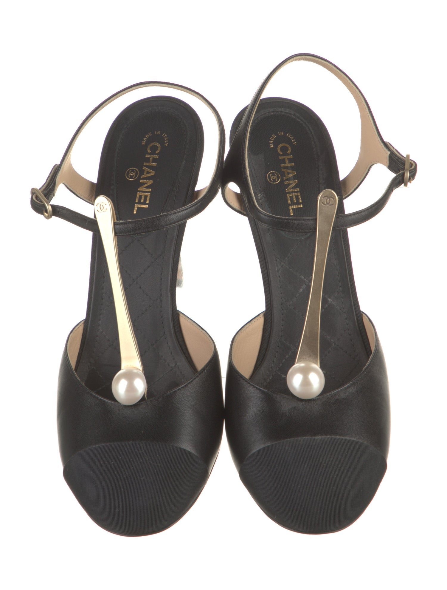 Chanel Interlocking CC Logo Leather T-Strap Pumps