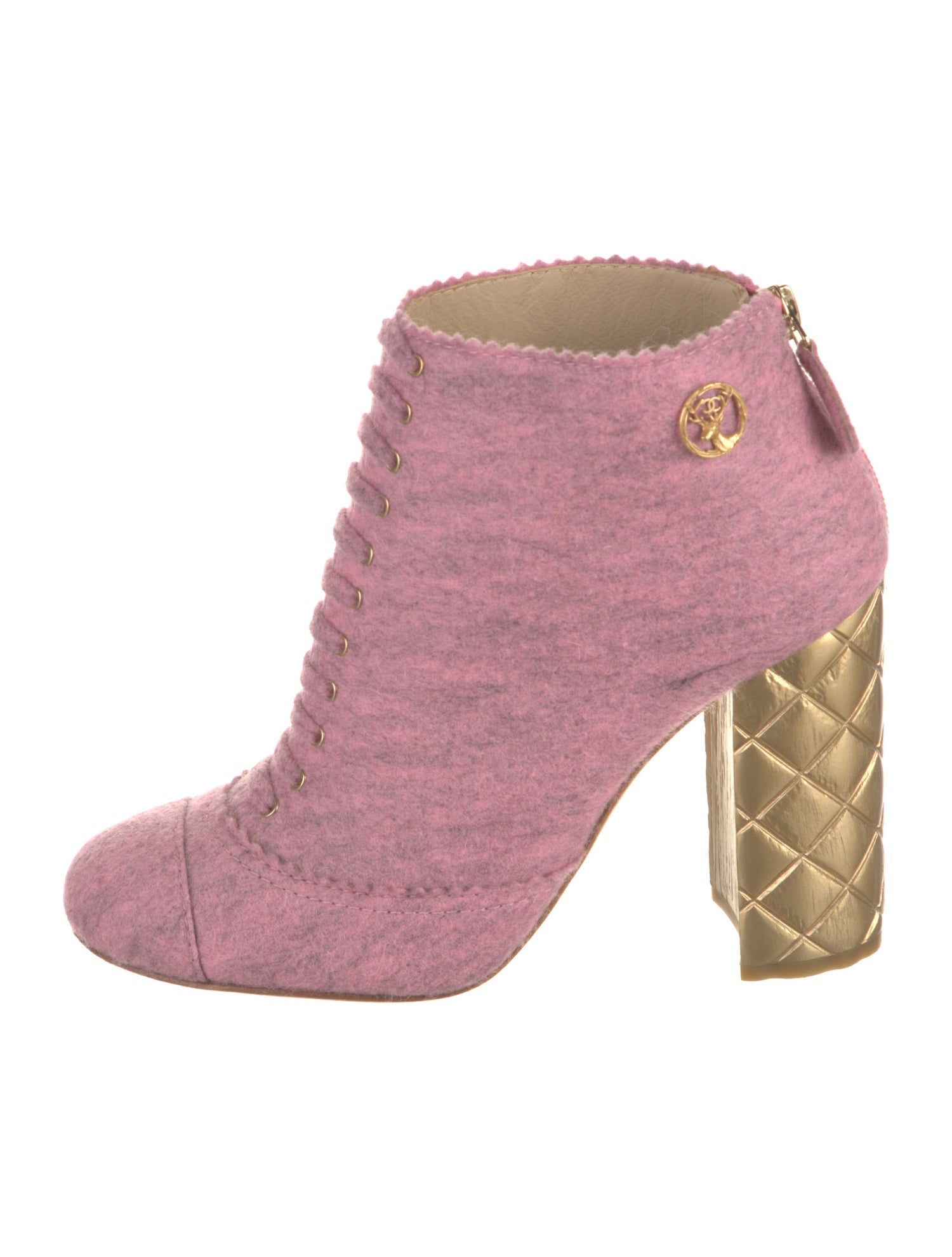 Chanel Interlocking CC Logo Wool Lace-Up Boots