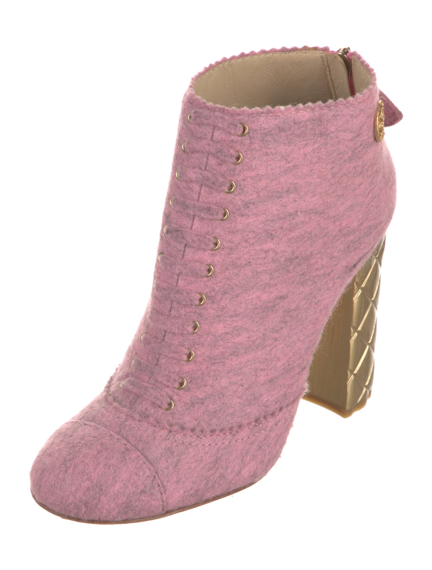 Chanel Interlocking CC Logo Wool Lace-Up Boots