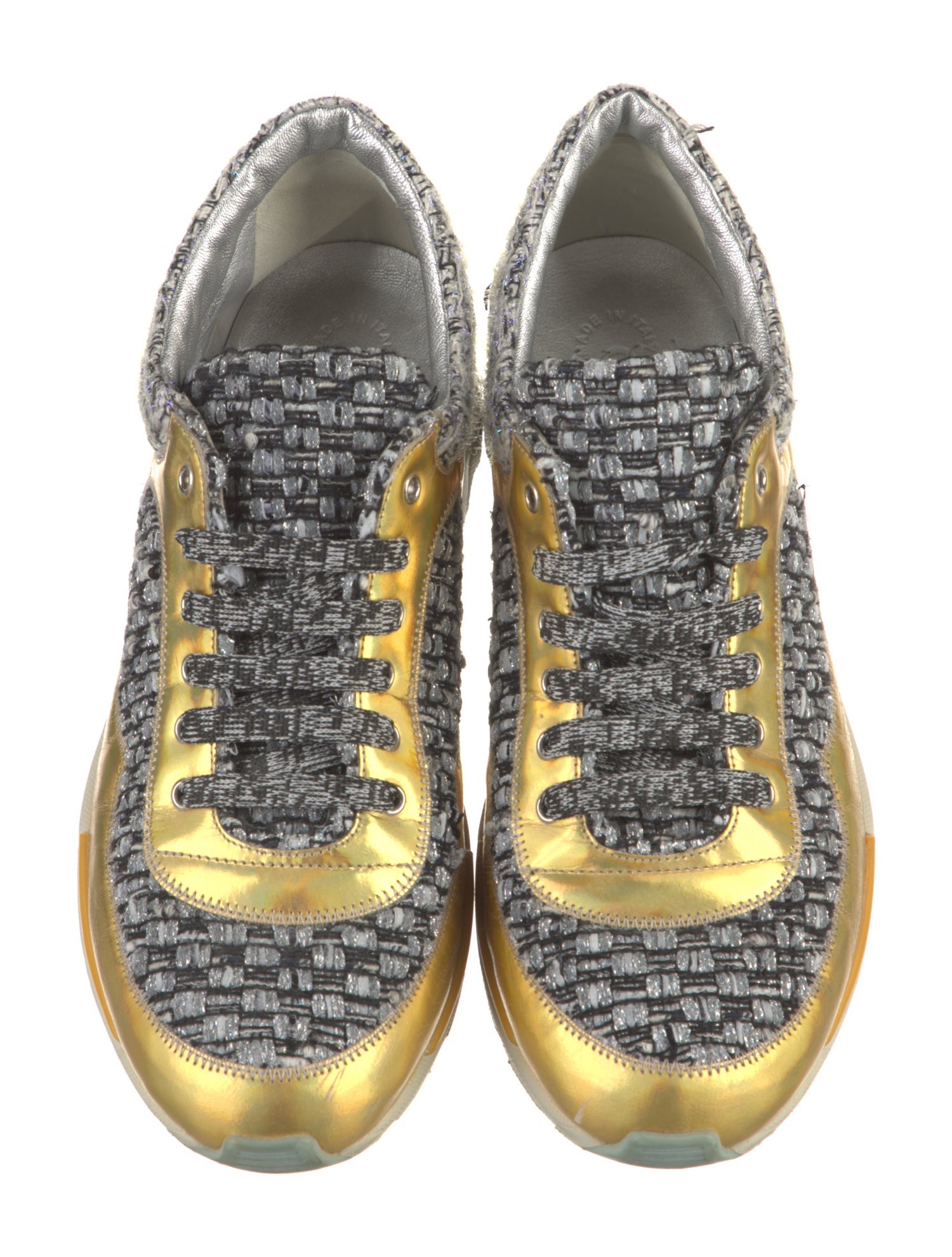 Chanel Interlocking CC Logo Tweed Sneakers