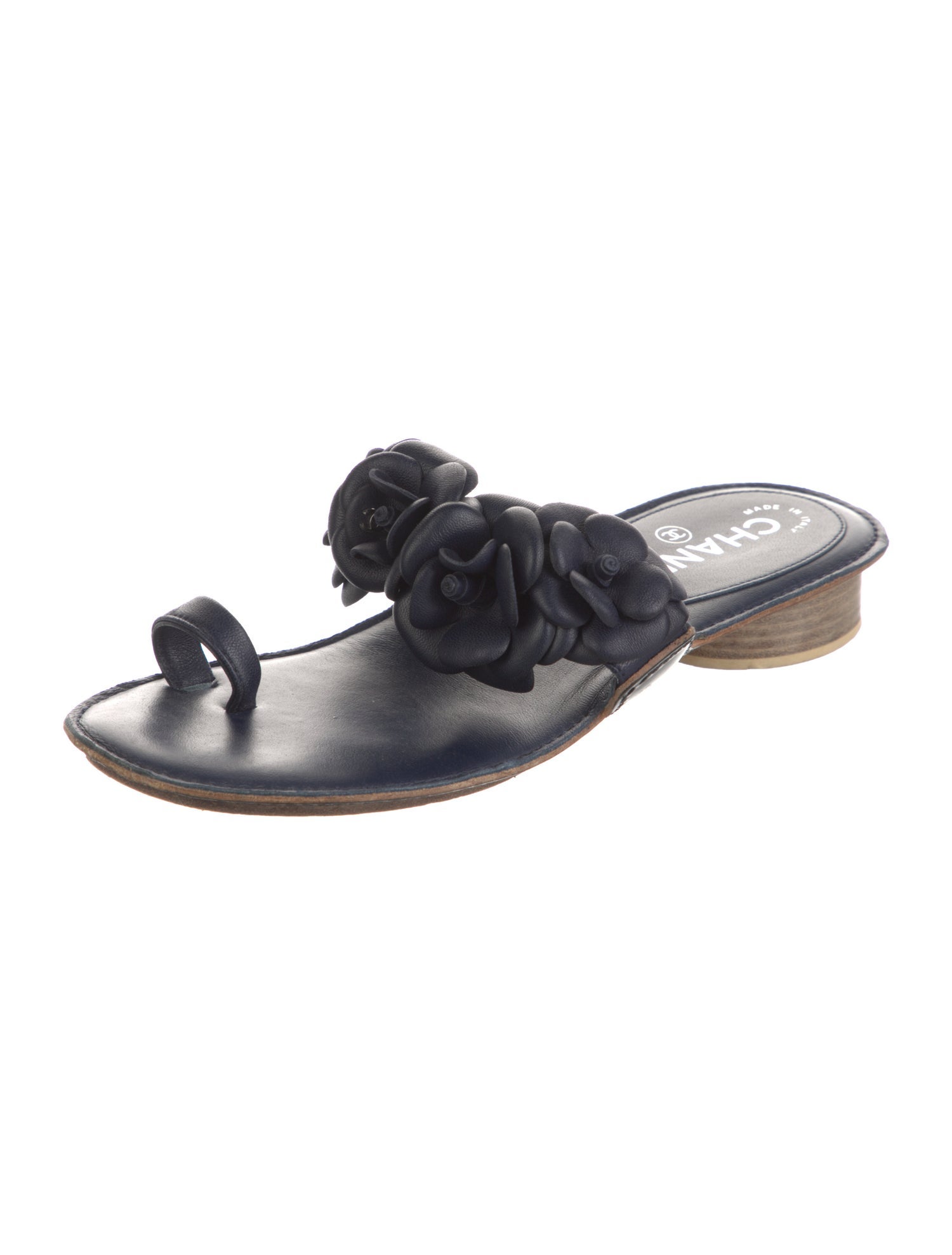 Chanel Interlocking CC Logo Leather Slides