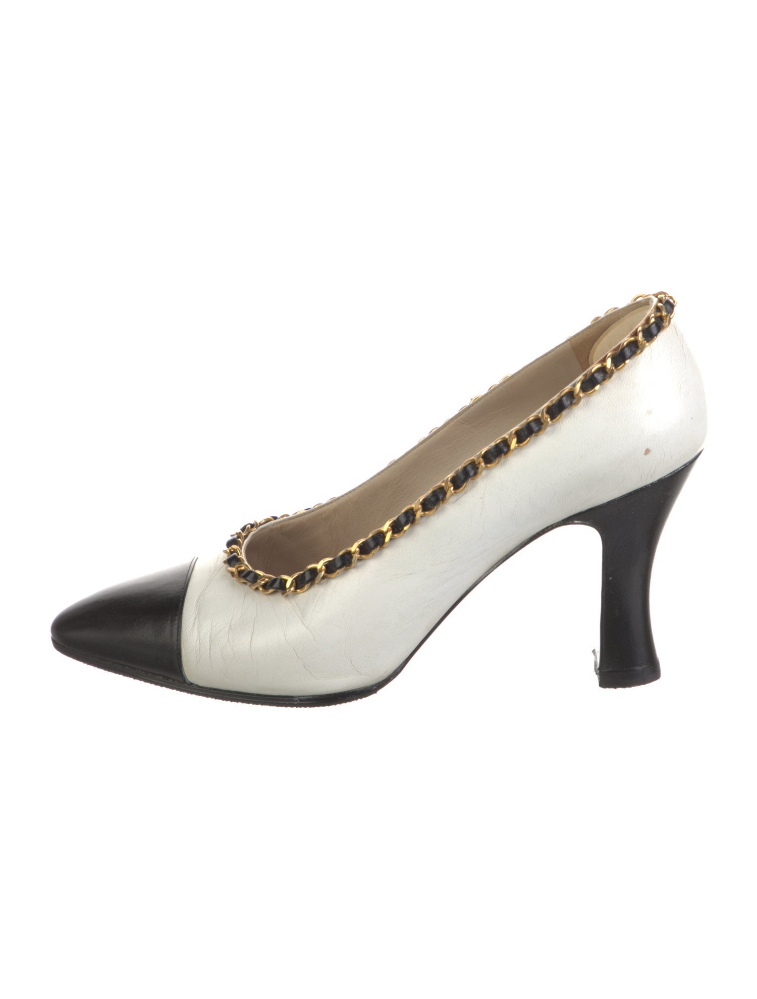 Chanel Chain-Link Accent Leather Slingback Pumps