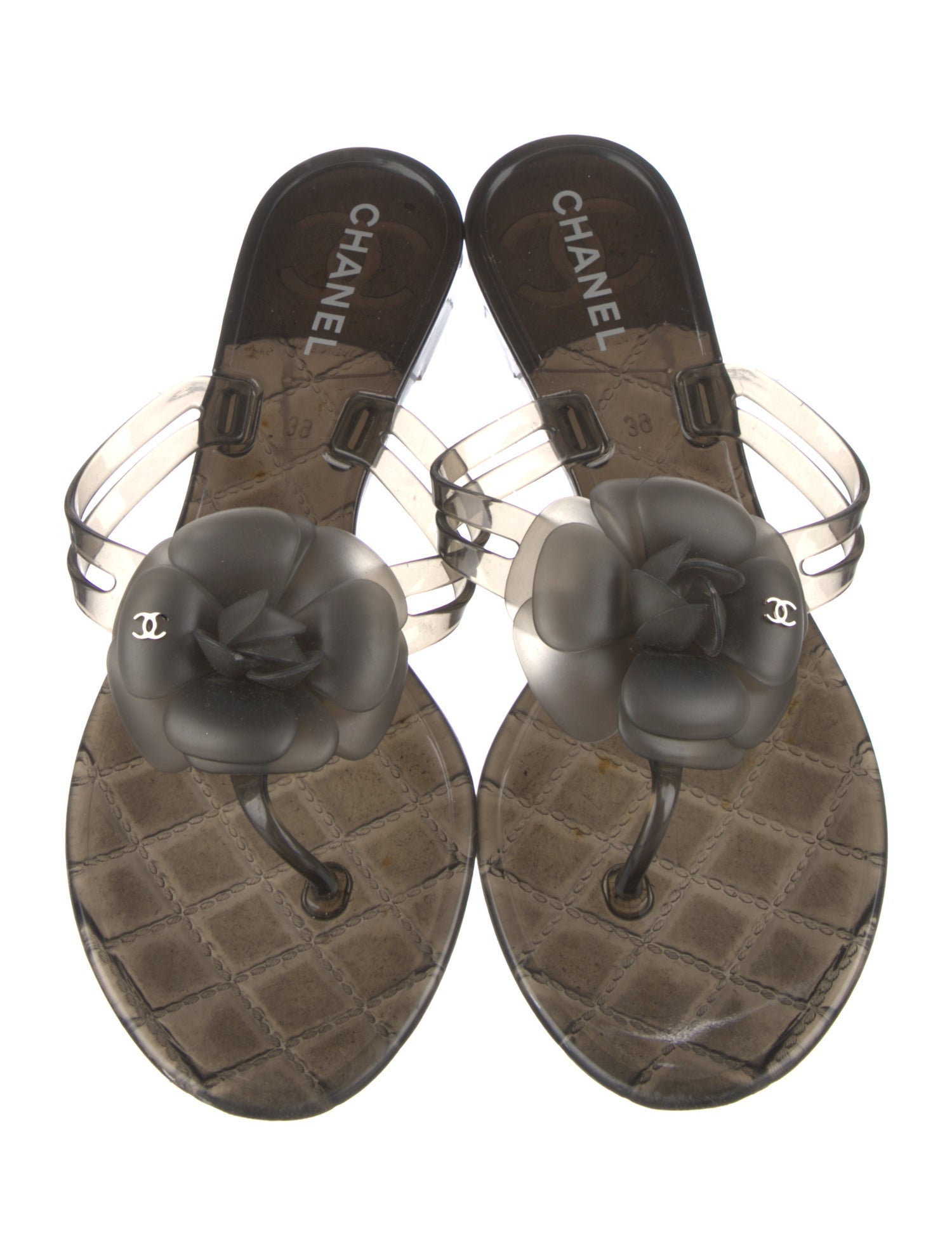 Chanel Interlocking CC Logo Rubber Flip Flops