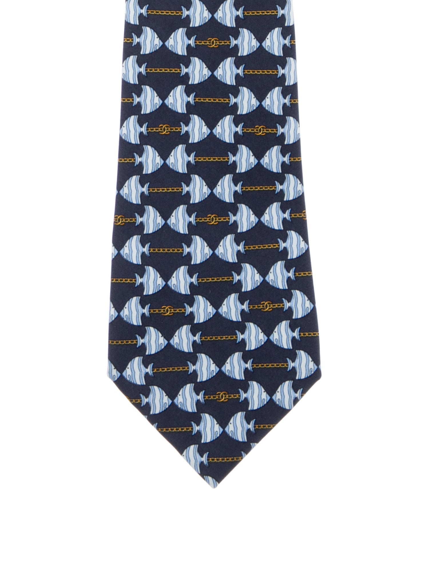 Chanel CC Fish Printed Silk Tie
