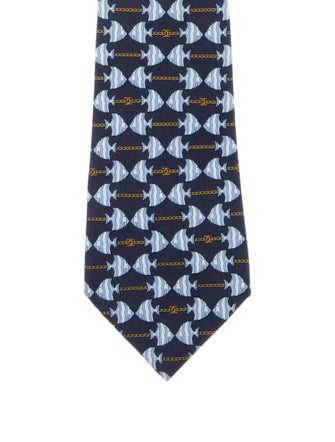Chanel CC Fish Printed Silk Tie