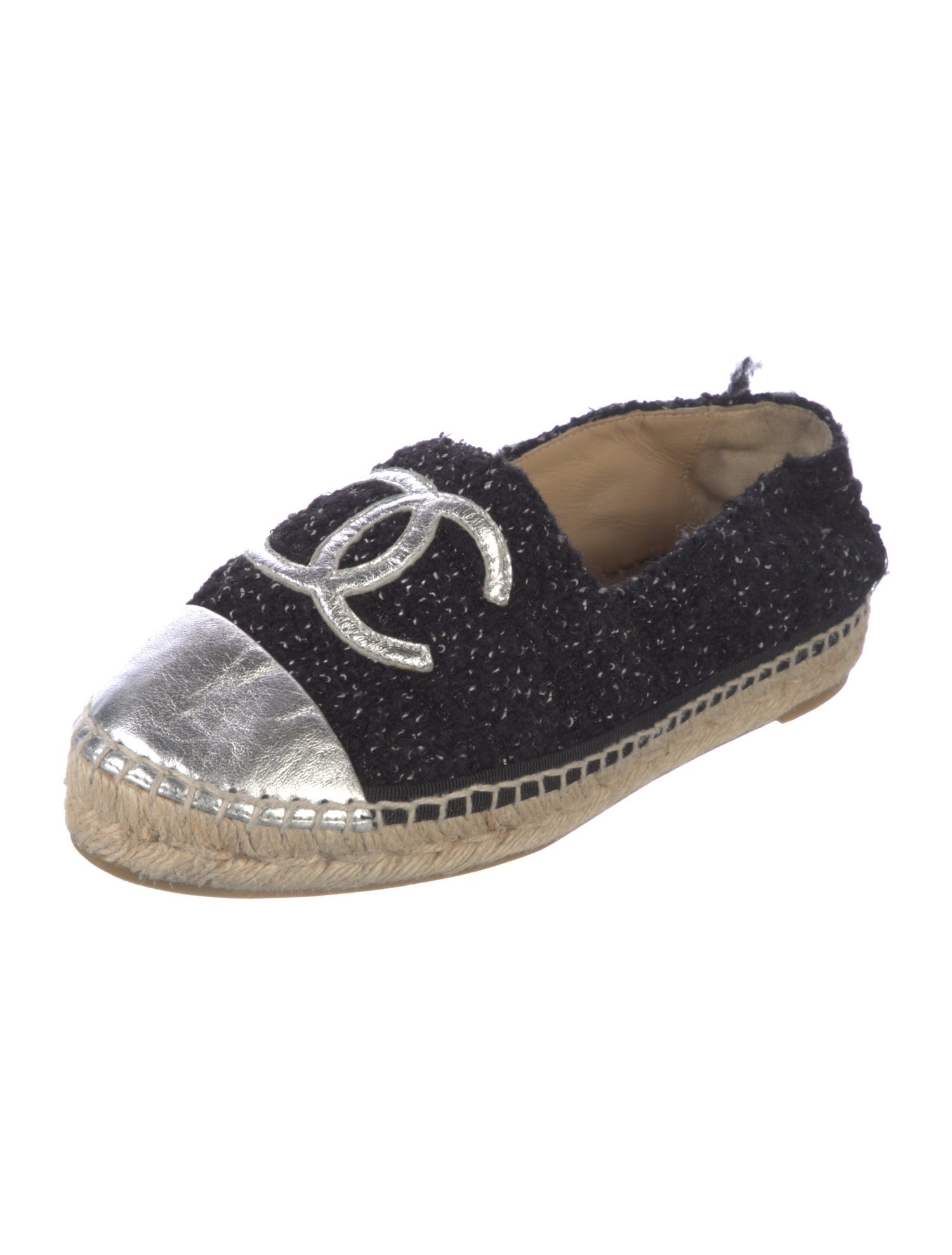 Chanel Interlocking CC Logo Tweed Espadrilles