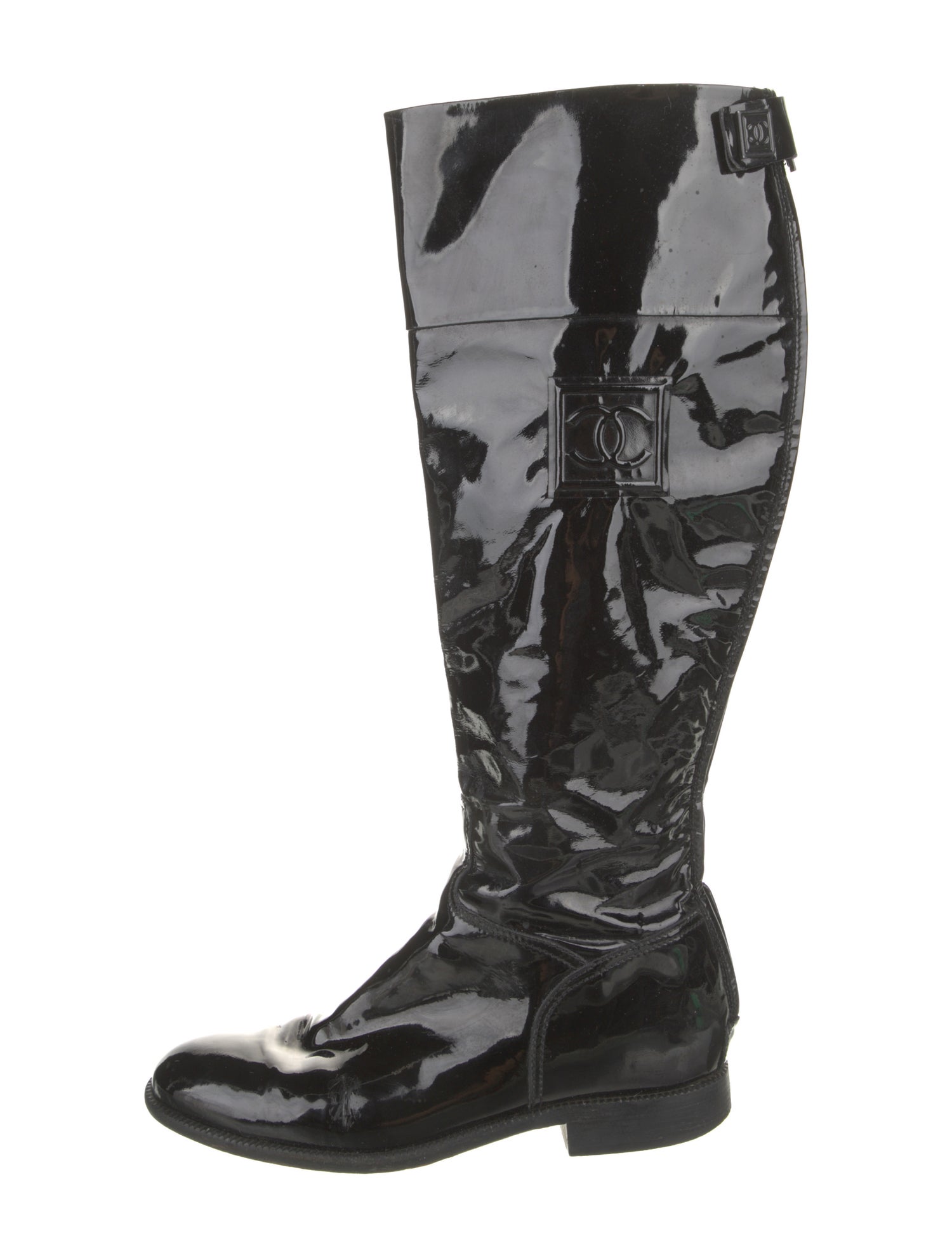 Chanel Interlocking CC Logo Patent Leather Riding Boots