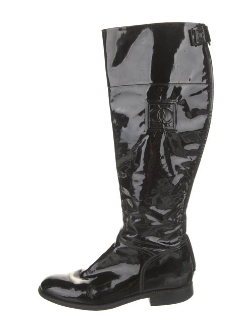 Chanel Interlocking CC Logo Patent Leather Riding Boots