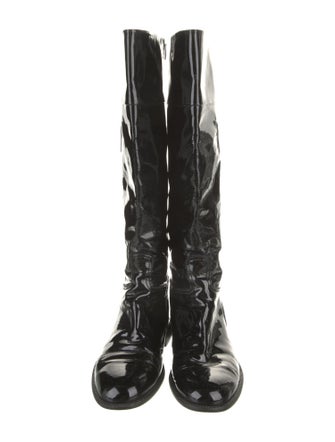 Chanel Interlocking CC Logo Patent Leather Riding Boots