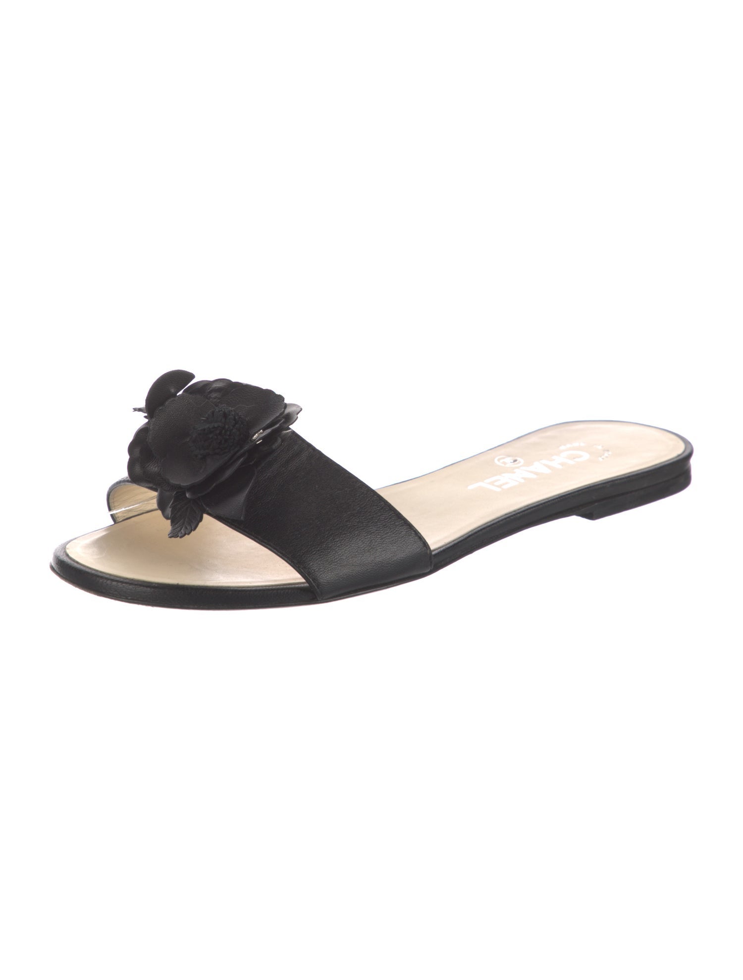 Chanel Interlocking CC Logo Leather Slides