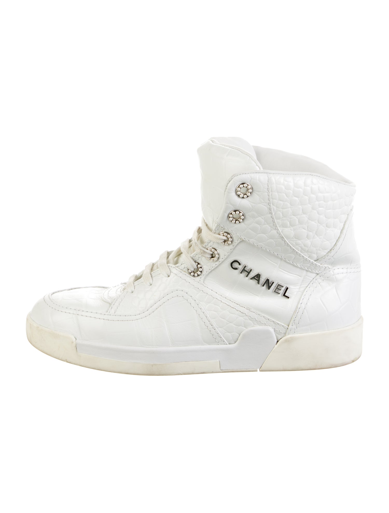 Chanel 2019 Faux Pearl Accents Wedge Sneakers