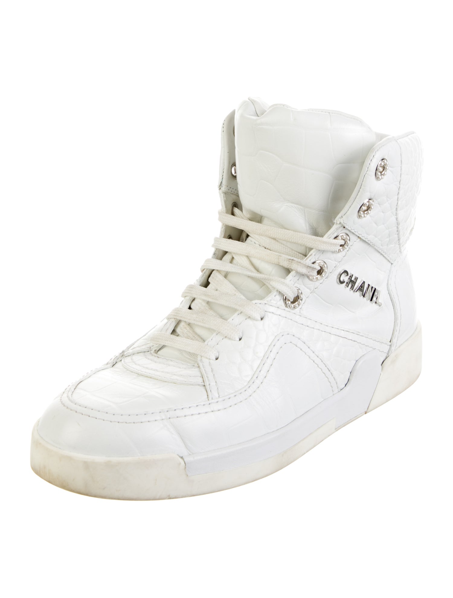 Chanel 2019 Faux Pearl Accents Wedge Sneakers