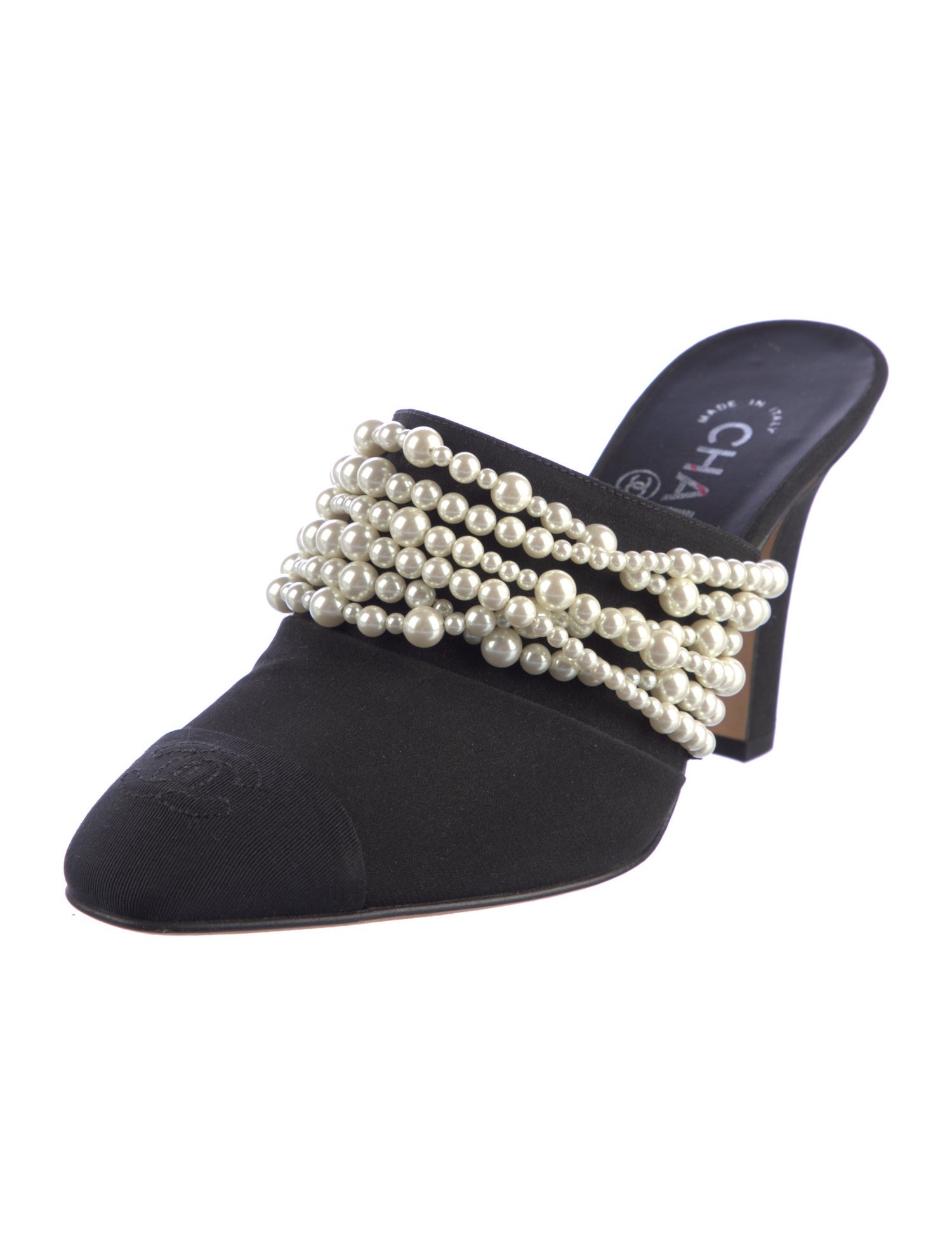 Chanel Interlocking CC Logo Beaded Accents Mules