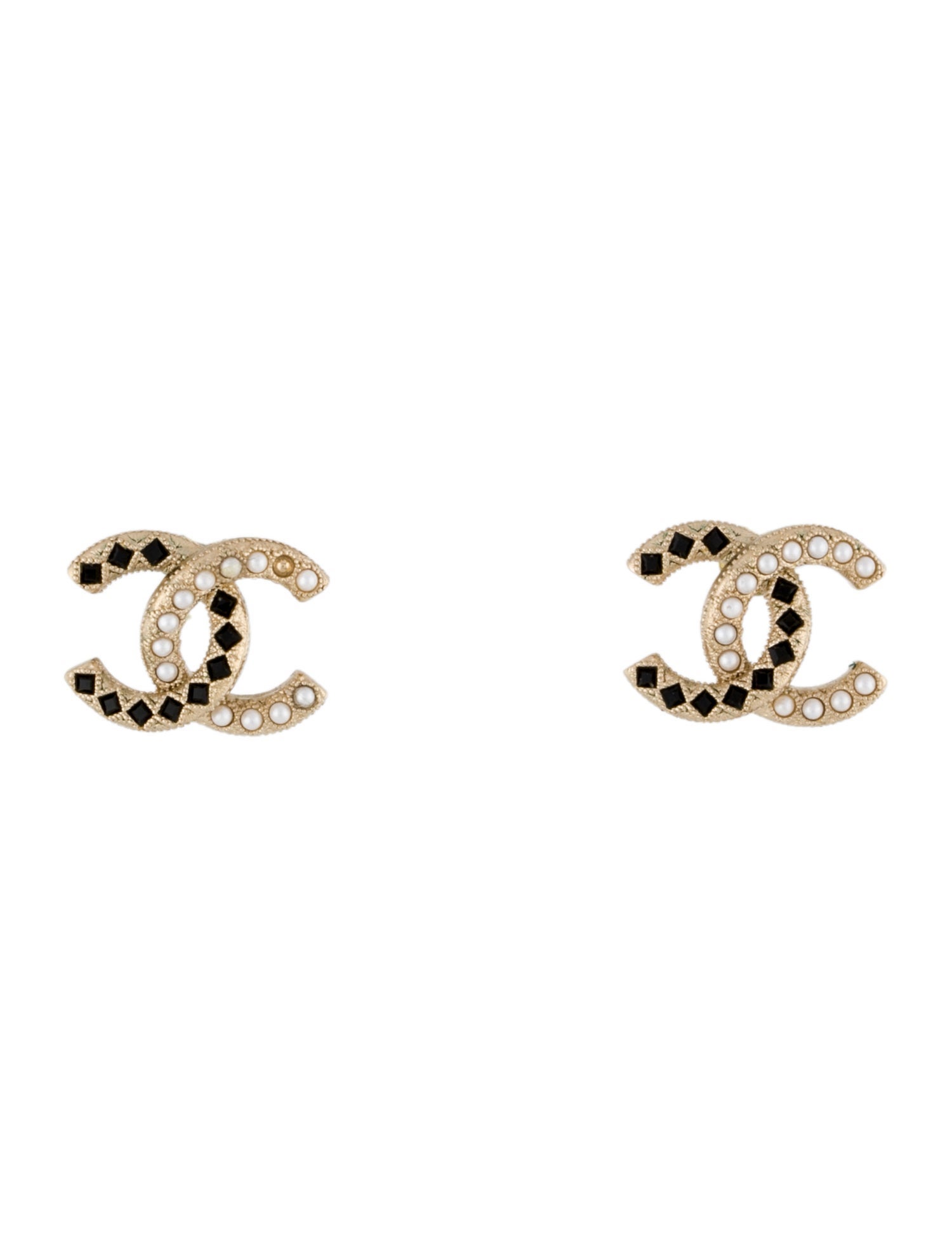 Chanel Faux Pearl & Strass CC Stud Earrings