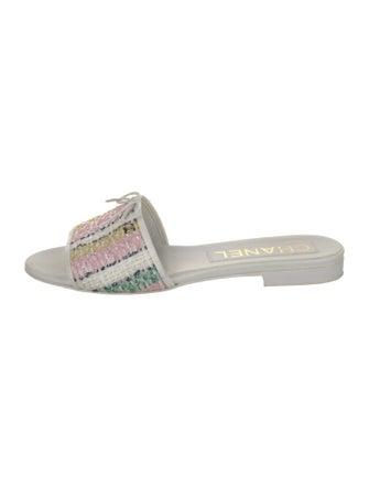 Chanel Interlocking CC Logo Tweed Slides