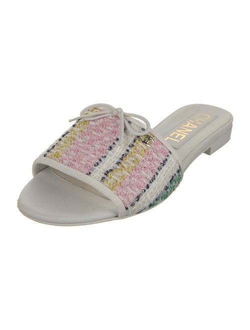 Chanel Interlocking CC Logo Tweed Slides