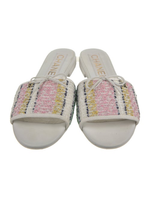Chanel Interlocking CC Logo Tweed Slides