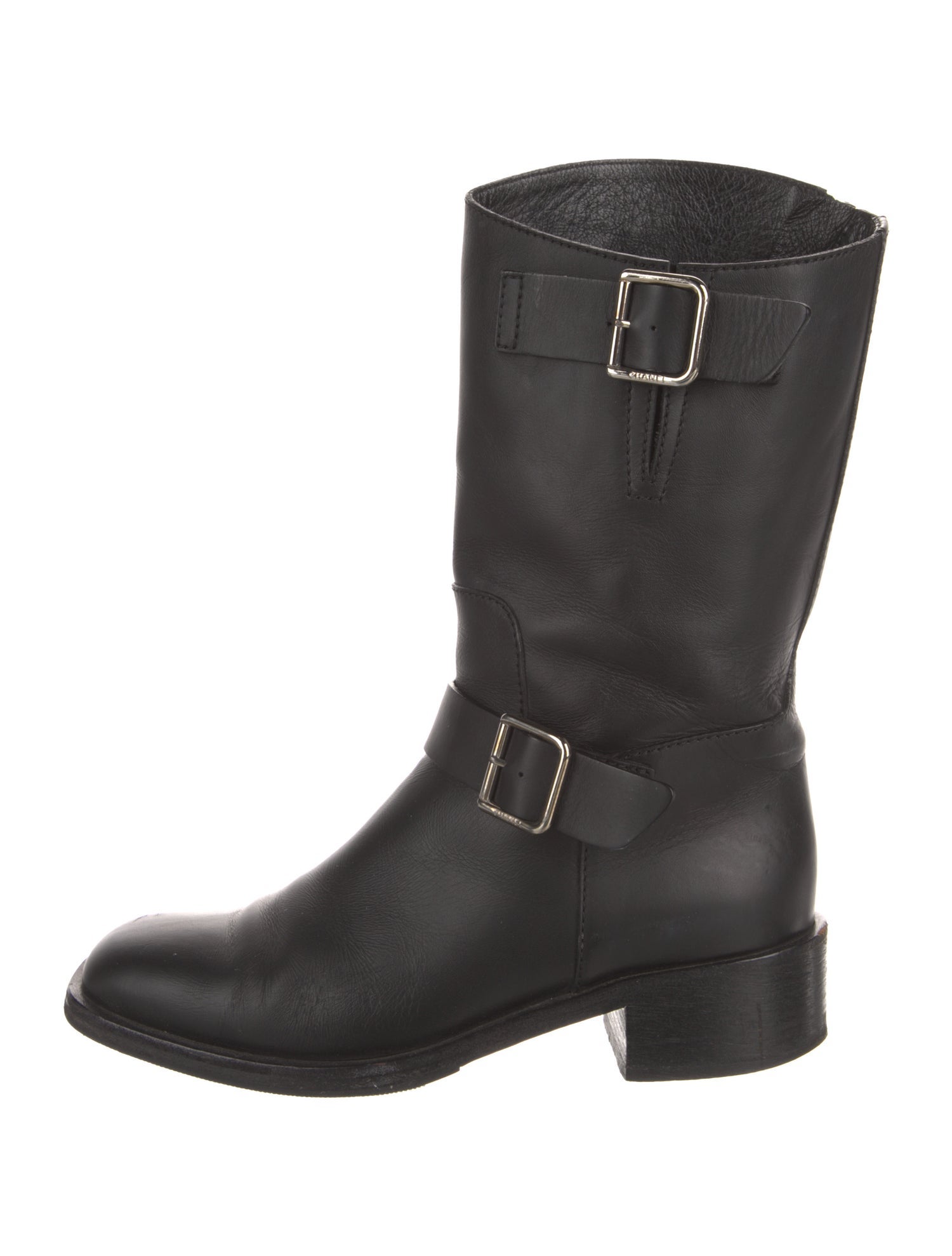 Chanel Interlocking CC Logo Leather Moto Boots