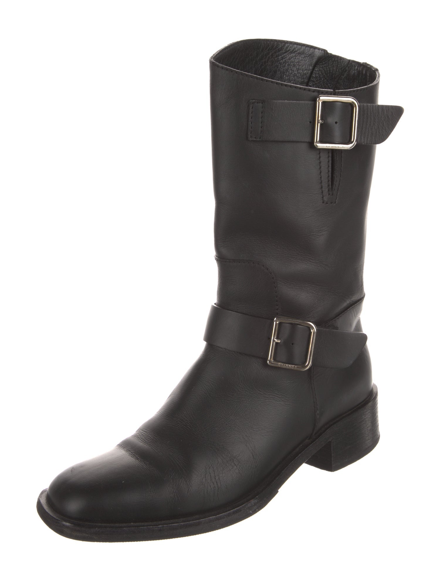 Chanel Interlocking CC Logo Leather Moto Boots